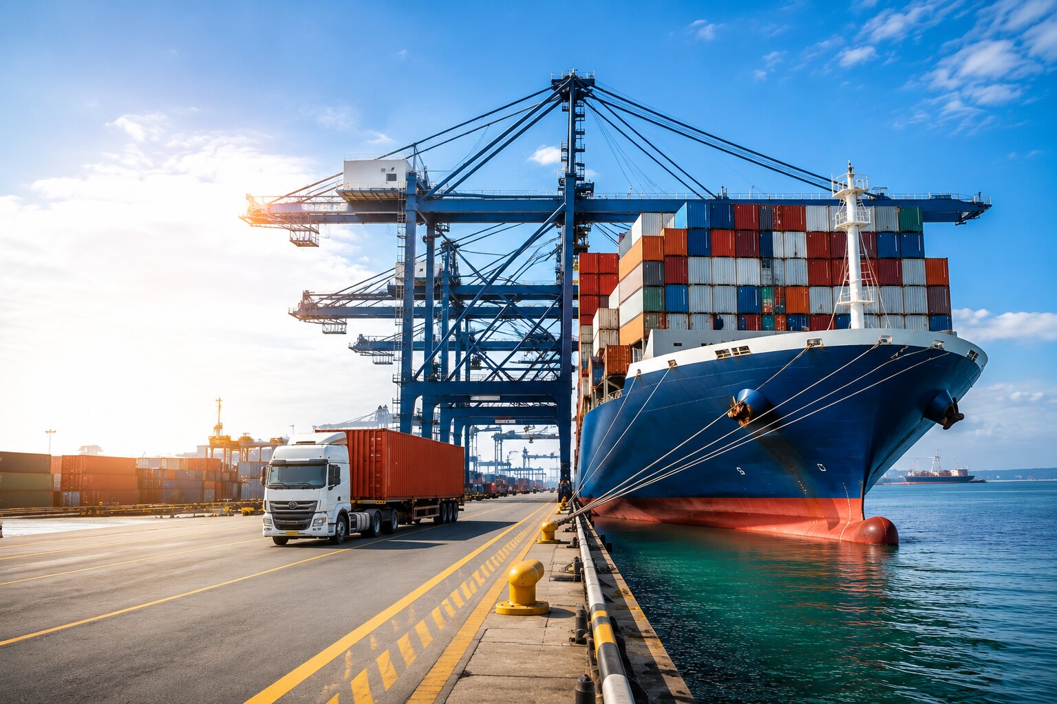 Container ship and cargo truck at a Philippine port